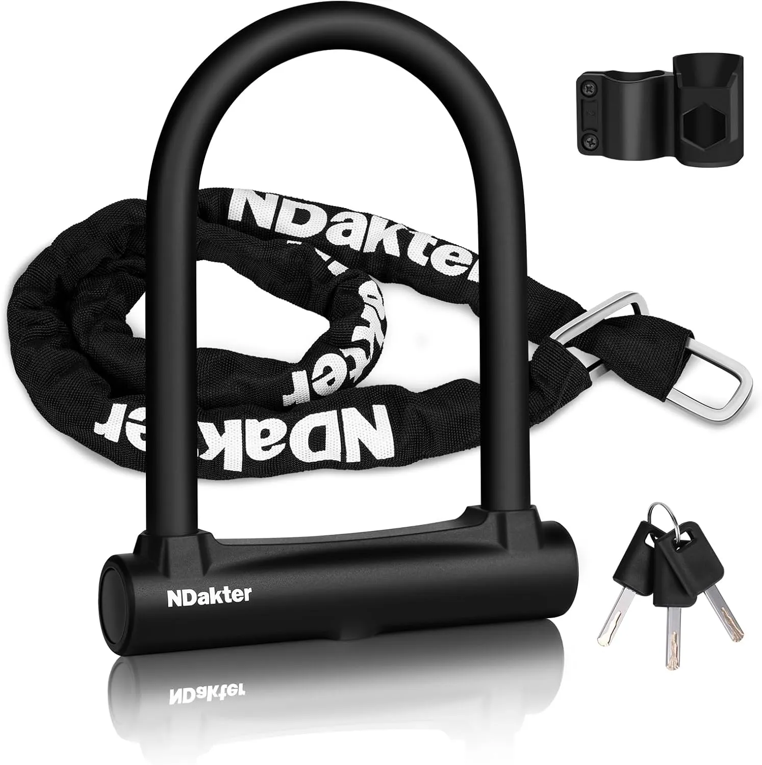 NDakter Motorcycle Locks Anti Theft, Heavy Duty Bike U Lock with 4FT Chain and Bracket,15mm Shackle Electric Bicycle Lock for Scooter, 3 Keys Motorcycle Wheel Lock for Ebike, Moped, Tricycle (160mm)
