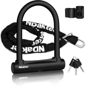 NDakter Motorcycle Locks Anti Theft, Heavy Duty Bike U Lock with 4FT Chain and Bracket,15mm Shackle Electric Bicycle Lock for Scooter, 3 Keys Motorcycle Wheel Lock for Ebike, Moped, Tricycle (160mm)