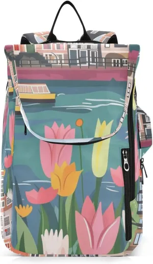 Netherlands Riverbank Tennis Bag Tennis Backpack Water Resistant Gym Bags for Tennis Racket, Pickleball Paddles, Badminton Racquet