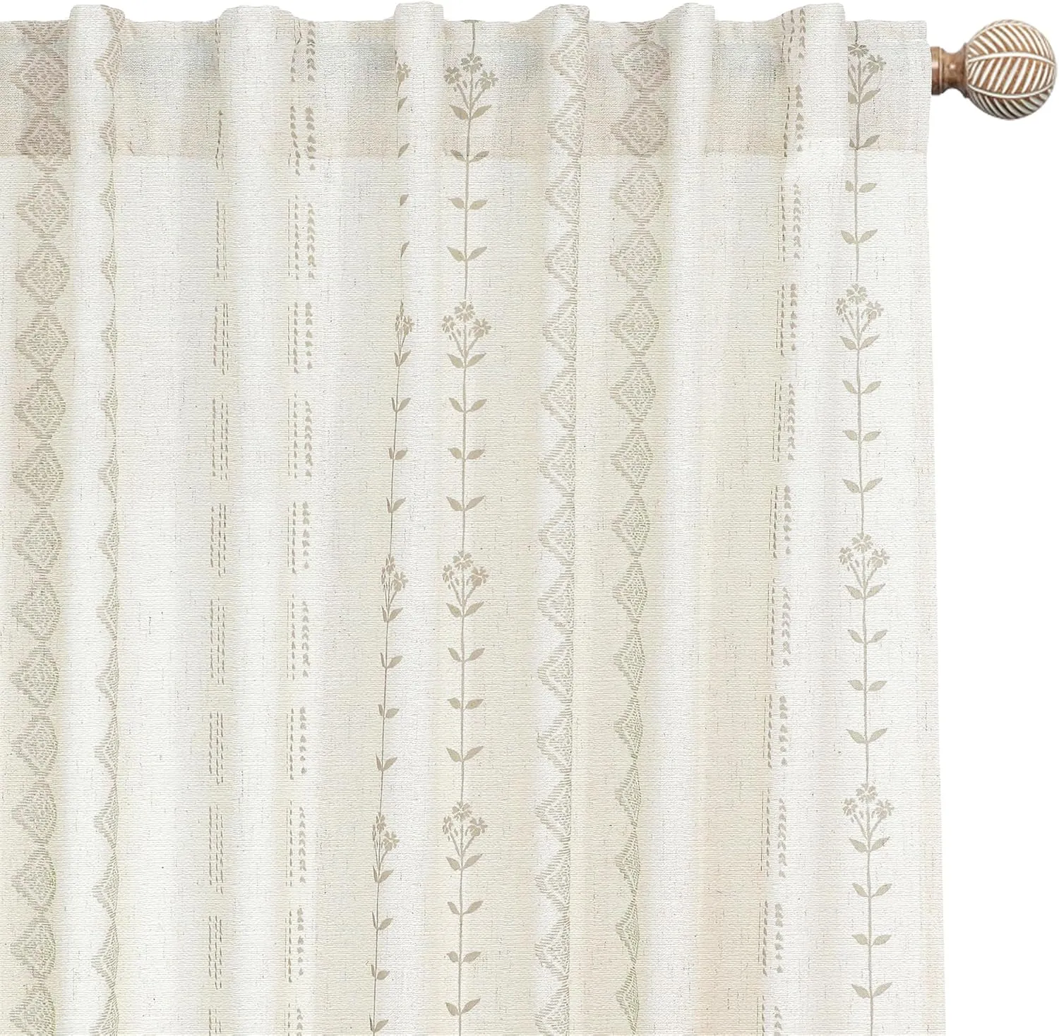 Neutral Farmhouse Curtains for Living Room 84 Inches Long,Taupe Cream Boho Light Filtering Sheer Patterned Modern Beautiful Linen Curtains with Floral Pattern Design Dining Room 84 Length 2 Panels Set