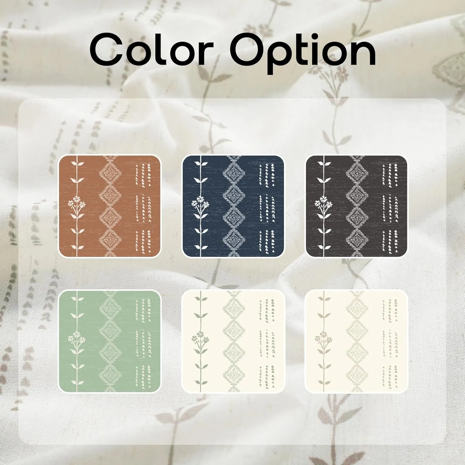 Neutral Farmhouse Curtains for Living Room 84 Inches Long,Taupe Cream Boho Light Filtering Sheer Patterned Modern Beautiful Linen Curtains with Floral Pattern Design Dining Room 84 Length 2 Panels Set