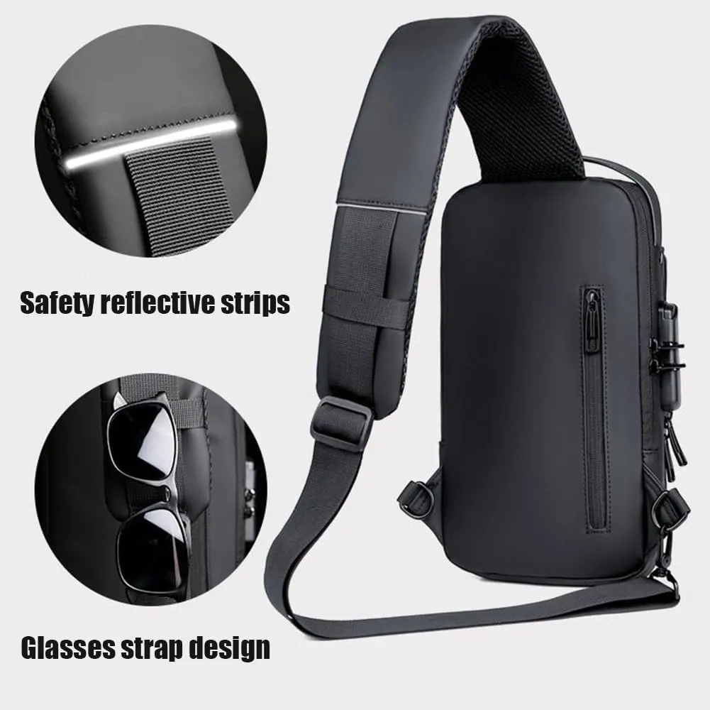 New Carbon Fiber Streamline Anti-Theft Sling Bag, Waterproof Anti-Theft Crossbody Charging Bag with Code Lock