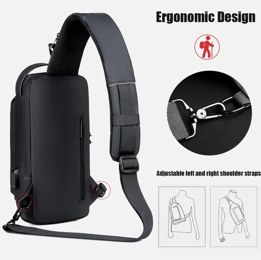 New Carbon Fiber Streamline Anti-Theft Sling Bag, Waterproof Anti-Theft Crossbody Charging Bag with Code Lock