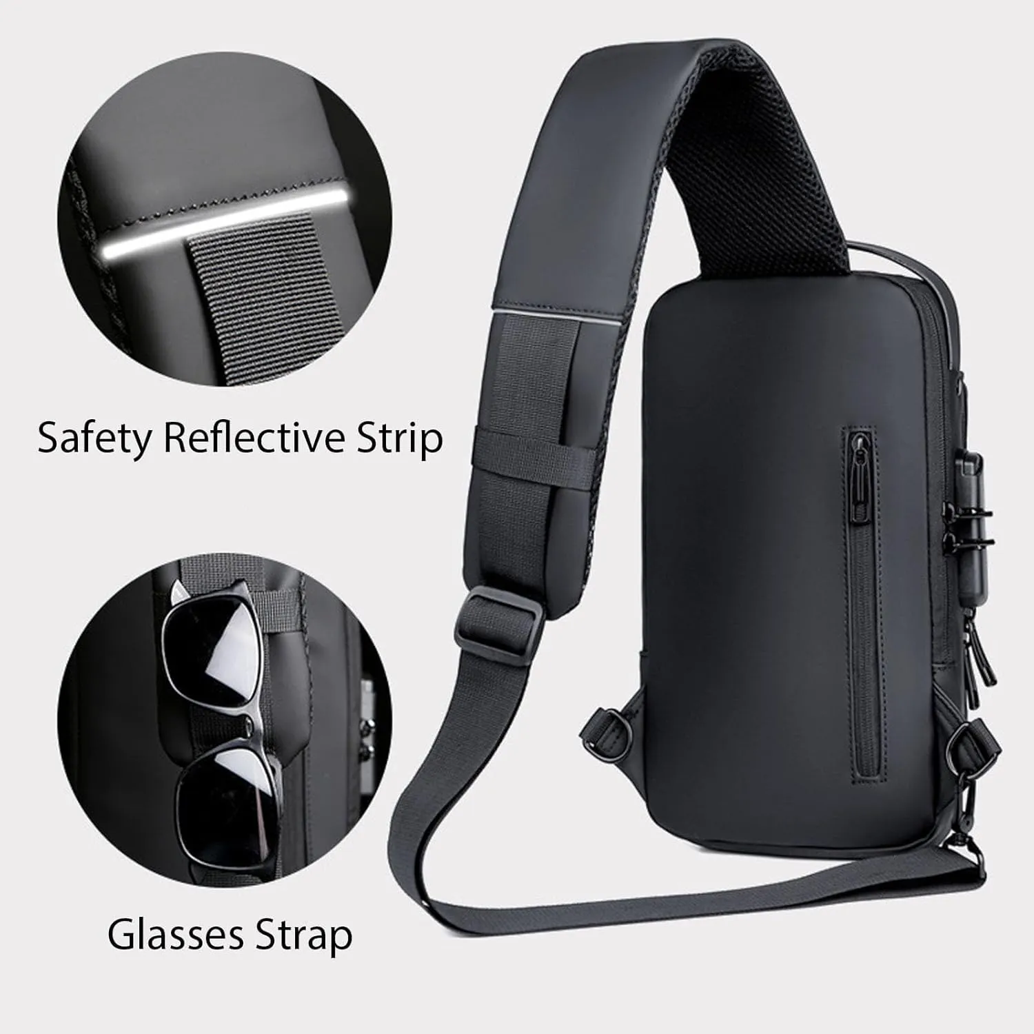 New Carbon Fiber Streamline Anti-Theft Sling Bag, Waterproof USB Charging Sport Sling Anti Theft Shoulder Backpack (Black with Brown)