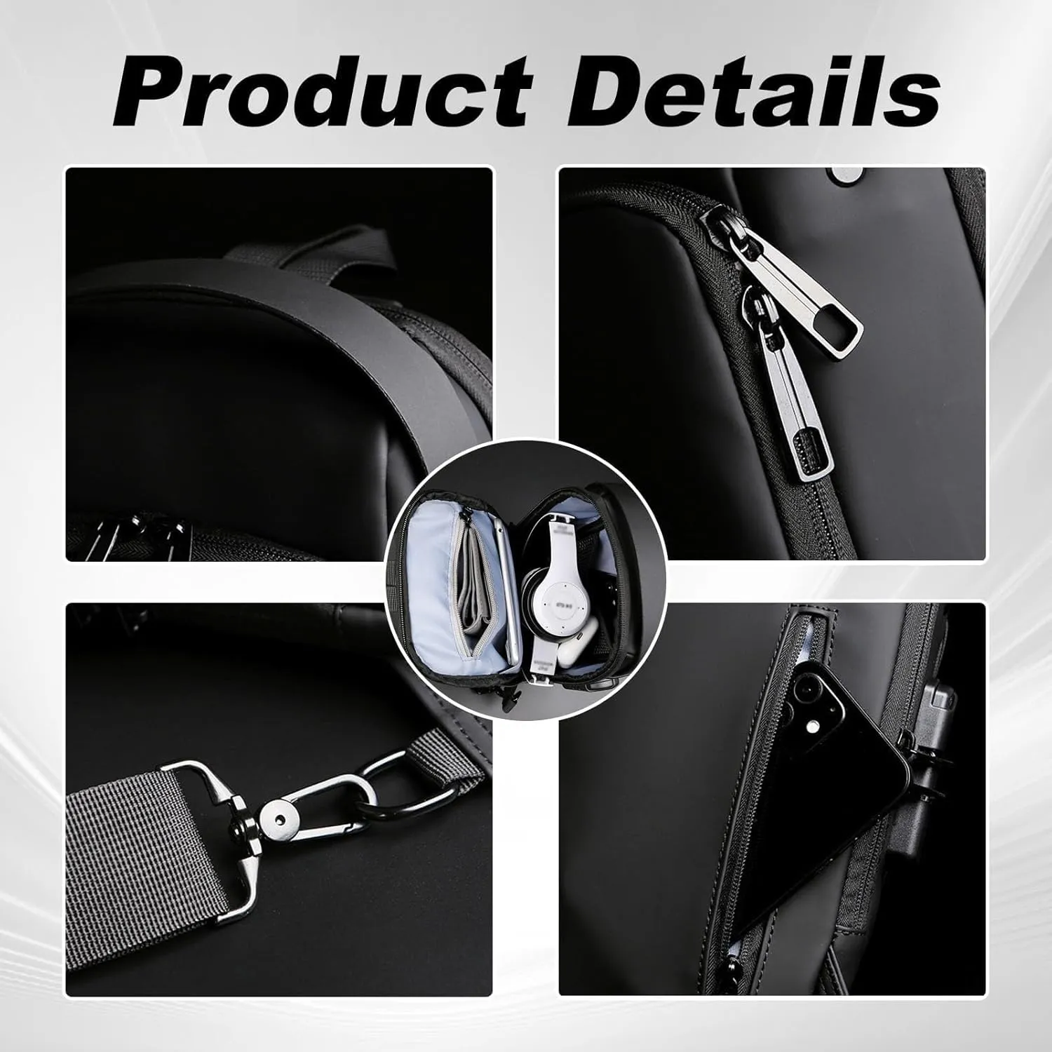 New Carbon Fiber Streamline Anti-Theft Sling Bag, Waterproof USB Charging Sport Sling Anti Theft Shoulder Backpack (Black with Brown)