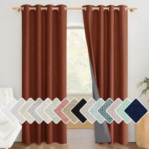 NICETOWN 100% Absolutely Blackout Linen Curtains with Thermal Insulated Grey Liner, 52" Wide, 2 Panels, 84 inches Long Drapes, Grommet Retro Burnt Orange Linen Vertical Drapes Privacy for Bedroom