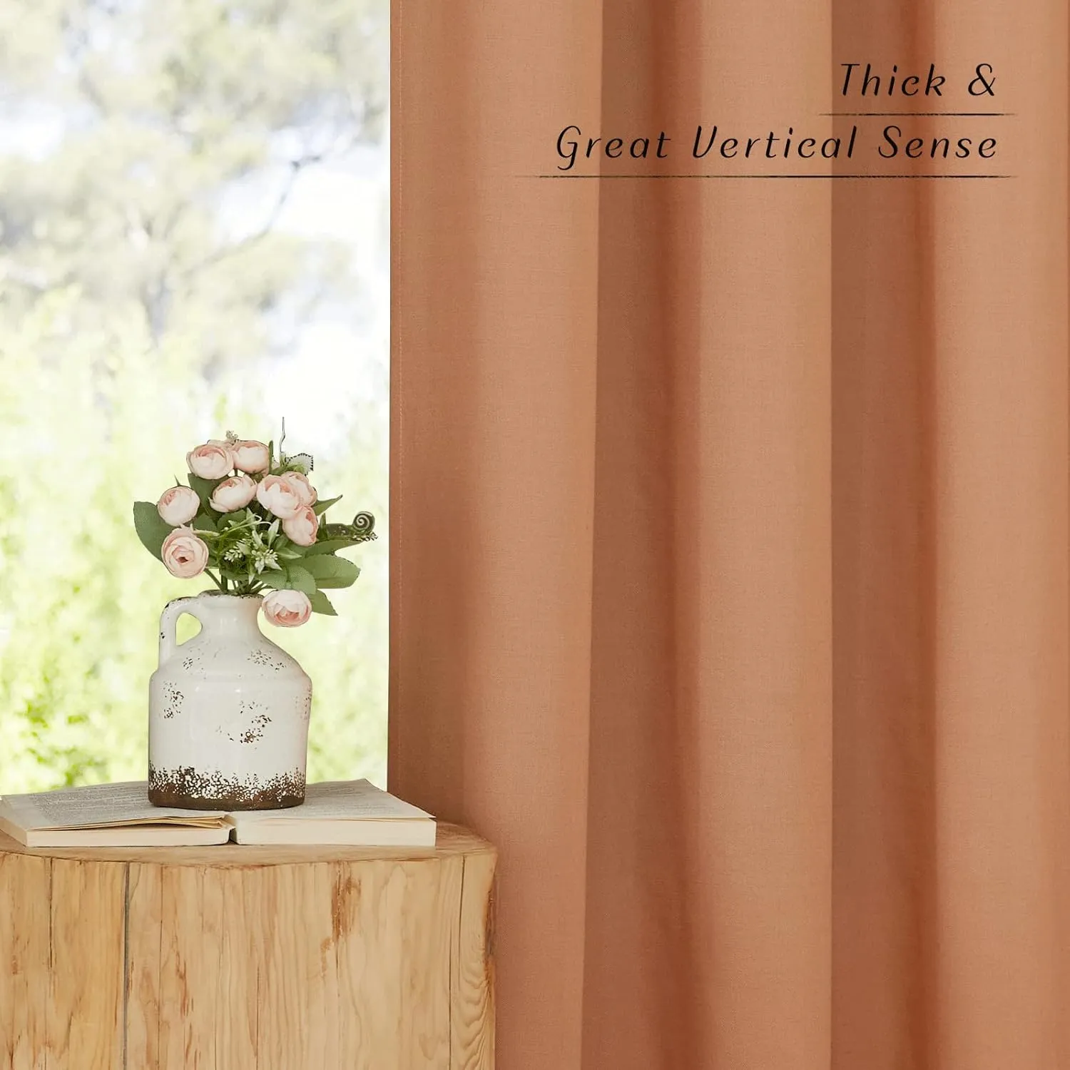 NICETOWN Linen Curtains 84 inch Length 2 Panels Burnt Orange, Grommet Privacy Added Thick Flax Linen Burlap Semi Sheer Light Filtering Window Curtain Drapes for Bedroom/Flat, W55 x L84