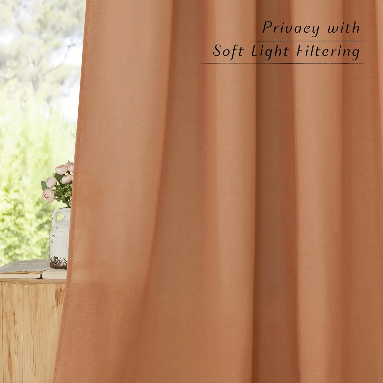 NICETOWN Linen Curtains 84 inch Length 2 Panels Burnt Orange, Grommet Privacy Added Thick Flax Linen Burlap Semi Sheer Light Filtering Window Curtain Drapes for Bedroom/Flat, W55 x L84