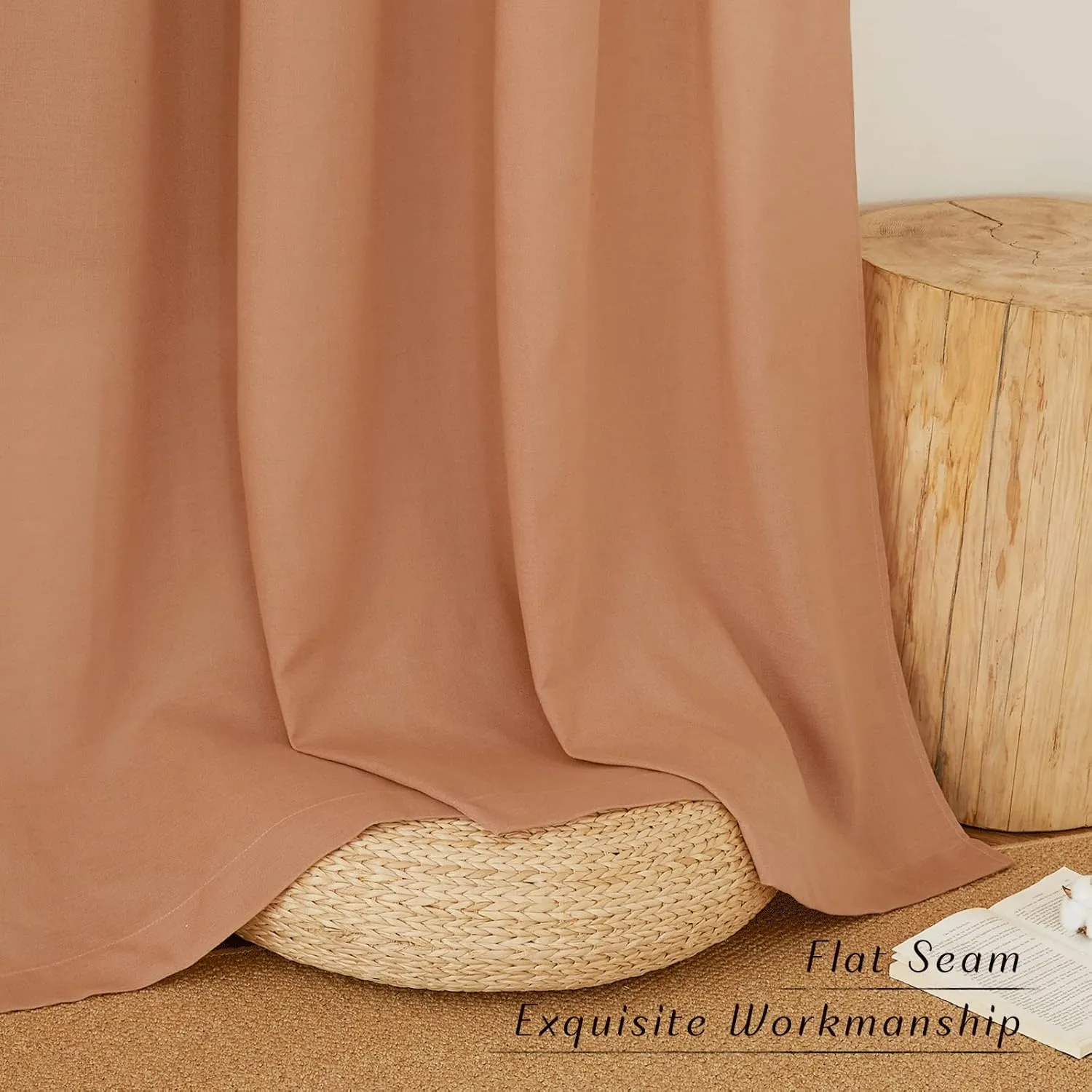 NICETOWN Linen Curtains 84 inch Length 2 Panels Burnt Orange, Grommet Privacy Added Thick Flax Linen Burlap Semi Sheer Light Filtering Window Curtain Drapes for Bedroom/Flat, W55 x L84