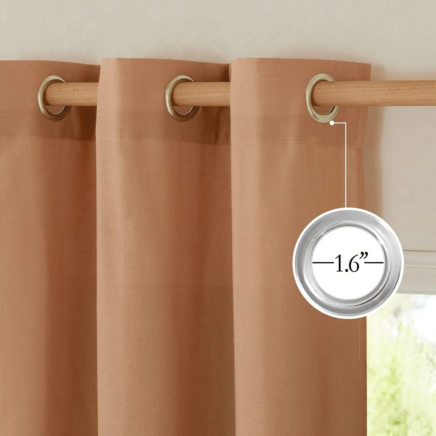 NICETOWN Linen Curtains 84 inch Length 2 Panels Burnt Orange, Grommet Privacy Added Thick Flax Linen Burlap Semi Sheer Light Filtering Window Curtain Drapes for Bedroom/Flat, W55 x L84