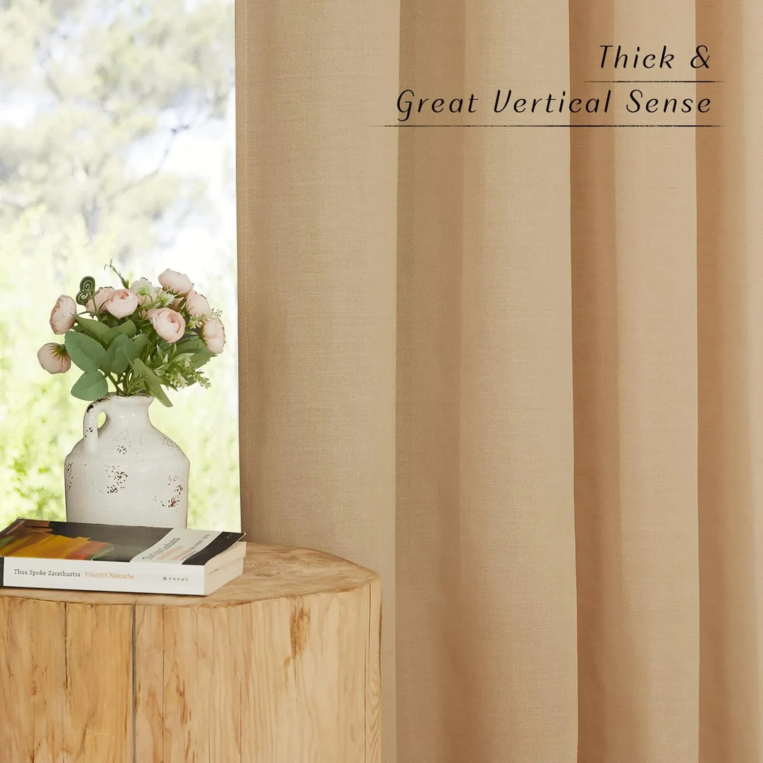 NICETOWN Linen Flax Semi Sheer Curtains 72" Length, Grommet Top Bedroom Window Treatments Privacy with Light Filtering Vertical Drapes for Loft/Bedroom, Burlap, W55 x L72, 2 Panels