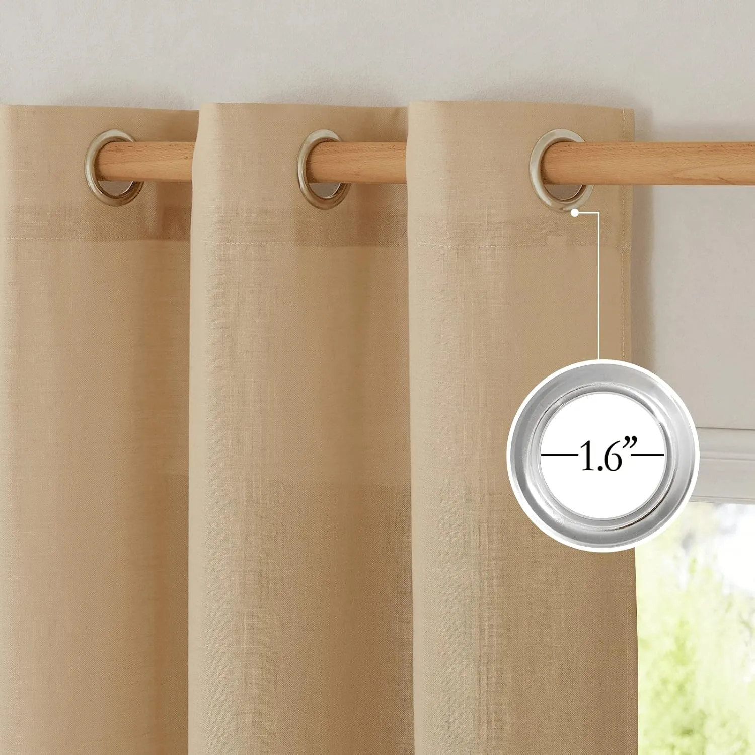 NICETOWN Linen Flax Semi Sheer Curtains 72" Length, Grommet Top Bedroom Window Treatments Privacy with Light Filtering Vertical Drapes for Loft/Bedroom, Burlap, W55 x L72, 2 Panels
