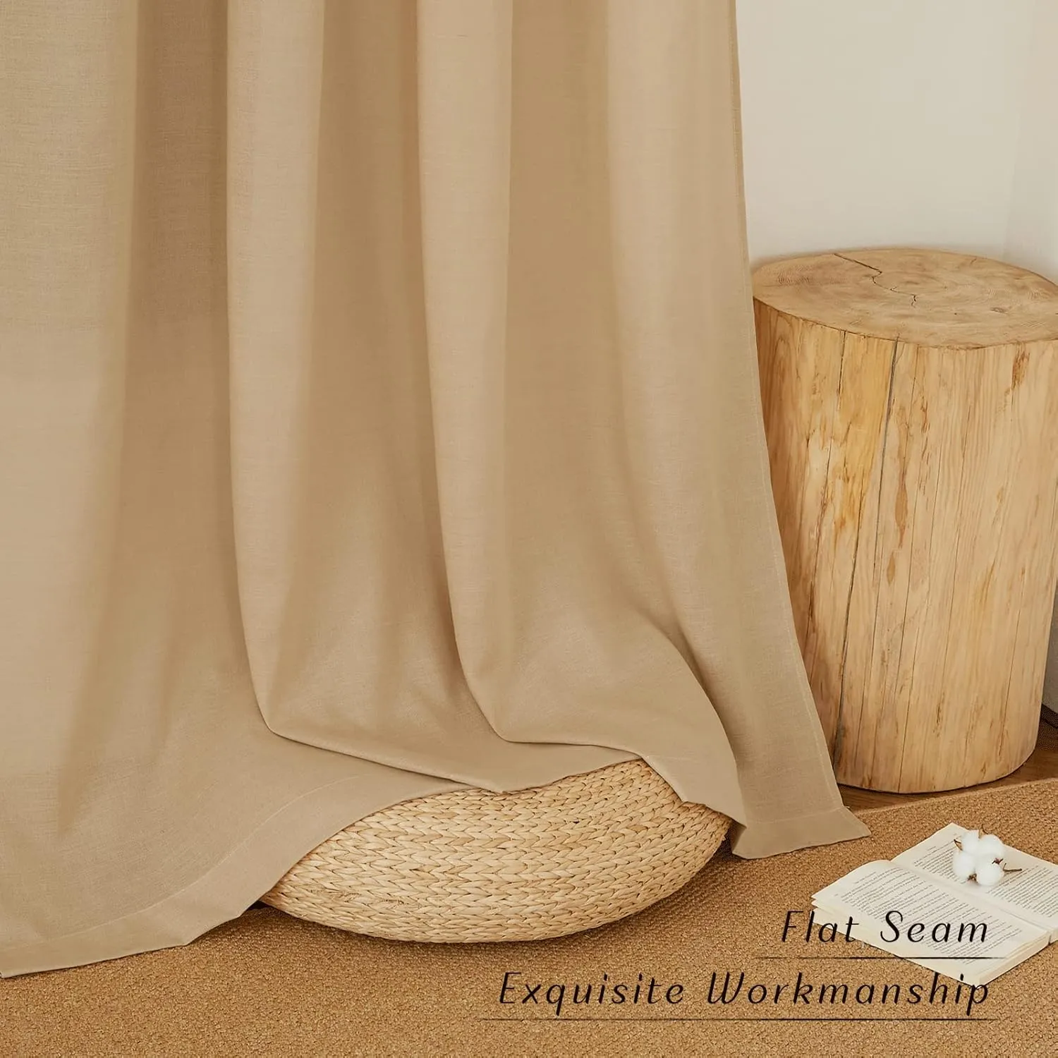 NICETOWN Linen Flax Semi Sheer Curtains 72" Length, Grommet Top Bedroom Window Treatments Privacy with Light Filtering Vertical Drapes for Loft/Bedroom, Burlap, W55 x L72, 2 Panels
