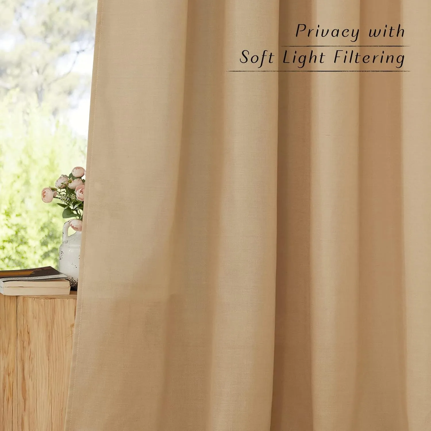 NICETOWN Linen Flax Semi Sheer Curtains 72" Length, Grommet Top Bedroom Window Treatments Privacy with Light Filtering Vertical Drapes for Loft/Bedroom, Burlap, W55 x L72, 2 Panels