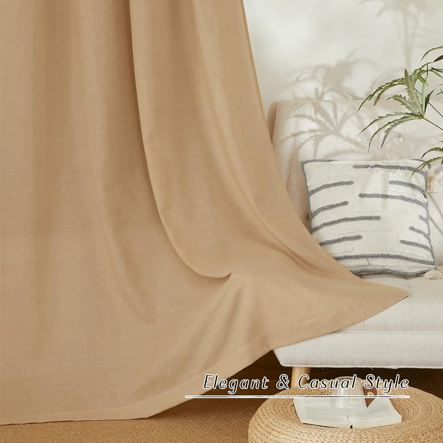 NICETOWN Linen Flax Semi Sheer Curtains 72" Length, Grommet Top Bedroom Window Treatments Privacy with Light Filtering Vertical Drapes for Loft/Bedroom, Burlap, W55 x L72, 2 Panels
