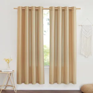 NICETOWN Linen Flax Semi Sheer Curtains 72" Length, Grommet Top Bedroom Window Treatments Privacy with Light Filtering Vertical Drapes for Loft/Bedroom, Burlap, W55 x L72, 2 Panels