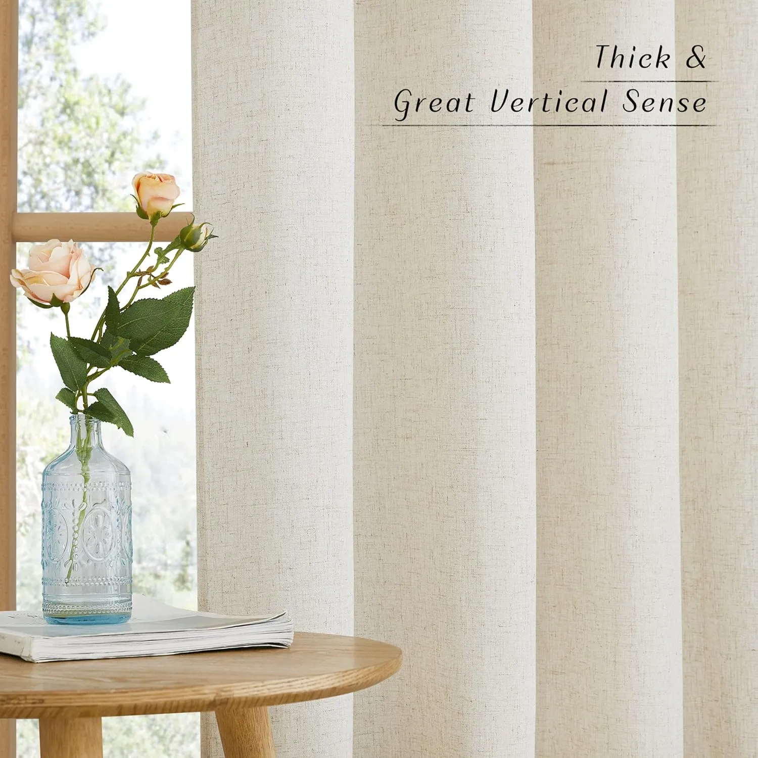 NICETOWN Linen Flax Semi Sheer Curtains 72" Length, Grommet Window Treatments Privacy Added with Light Penetration Vertical Drapes for Loft/Home Office, Natural, W55 x L72, 2 Panels
