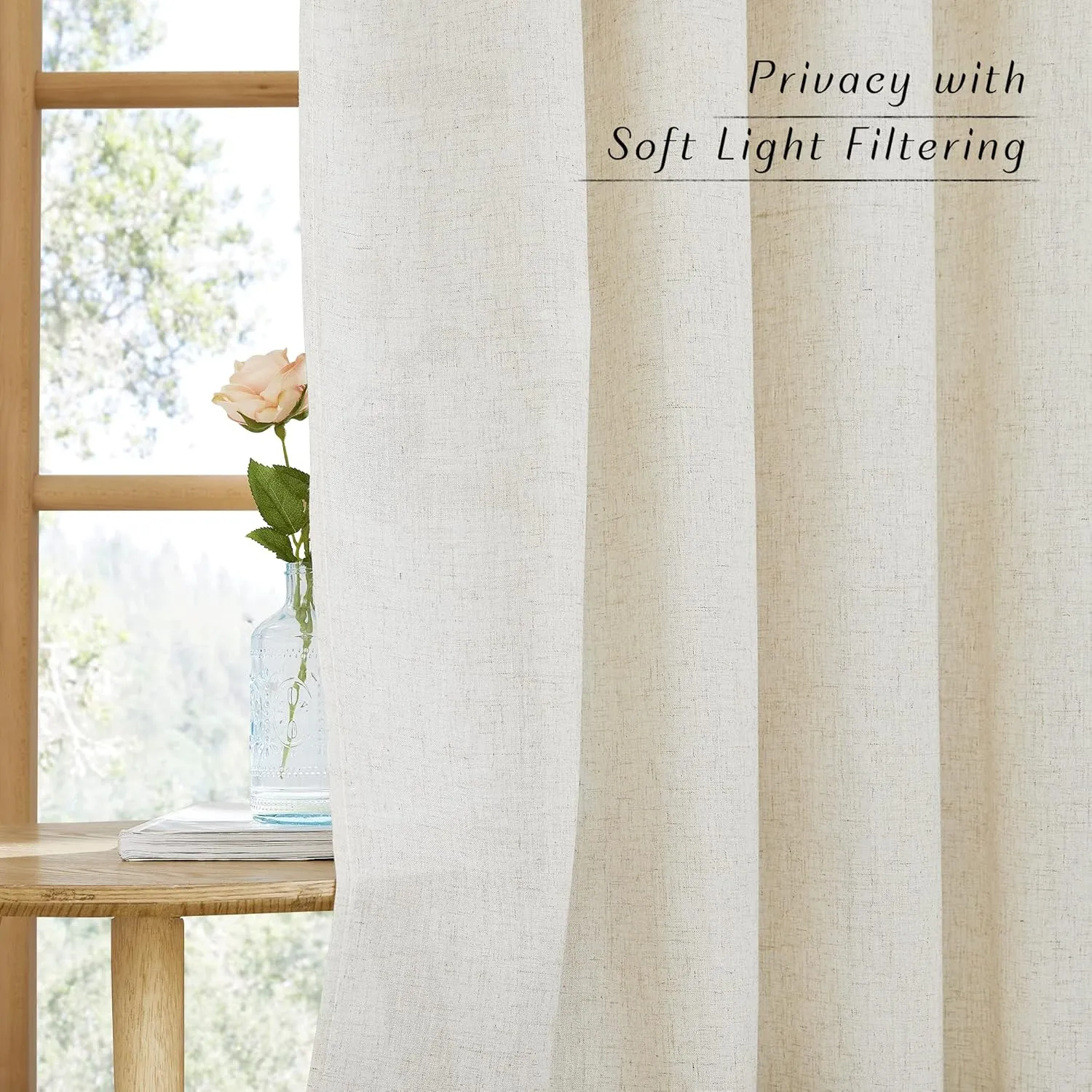 NICETOWN Linen Flax Semi Sheer Curtains 72" Length, Grommet Window Treatments Privacy Added with Light Penetration Vertical Drapes for Loft/Home Office, Natural, W55 x L72, 2 Panels