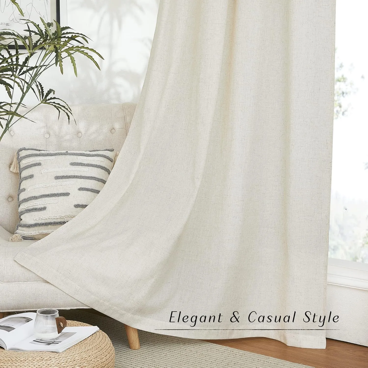 NICETOWN Linen Flax Semi Sheer Curtains 72" Length, Grommet Window Treatments Privacy Added with Light Penetration Vertical Drapes for Loft/Home Office, Natural, W55 x L72, 2 Panels
