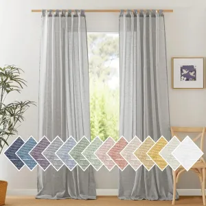 NICETOWN Linen Sheer Curtains Flax Texture, Tab Top Privacy with Enough Light Through Semi Sheer Drapes Window Treatments for Sliding Glass Door/Bedroom, Grey, 52W x 96L, 2 Pieces