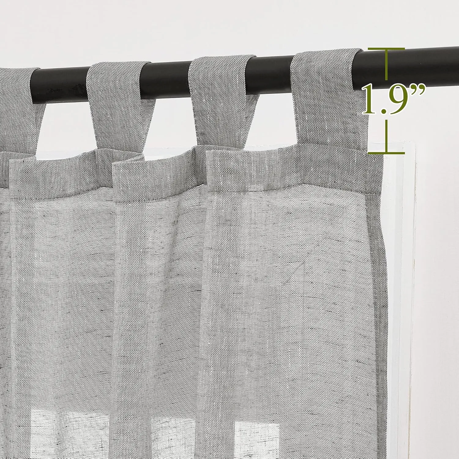 NICETOWN Linen Sheer Curtains Flax Texture, Tab Top Privacy with Enough Light Through Semi Sheer Drapes Window Treatments for Sliding Glass Door/Bedroom, Grey, 52W x 96L, 2 Pieces