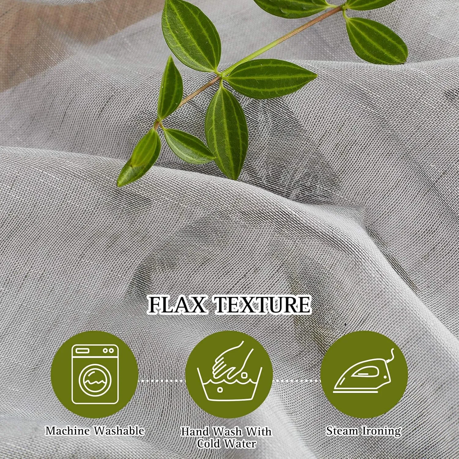 NICETOWN Linen Sheer Curtains Flax Texture, Tab Top Privacy with Enough Light Through Semi Sheer Drapes Window Treatments for Sliding Glass Door/Bedroom, Grey, 52W x 96L, 2 Pieces