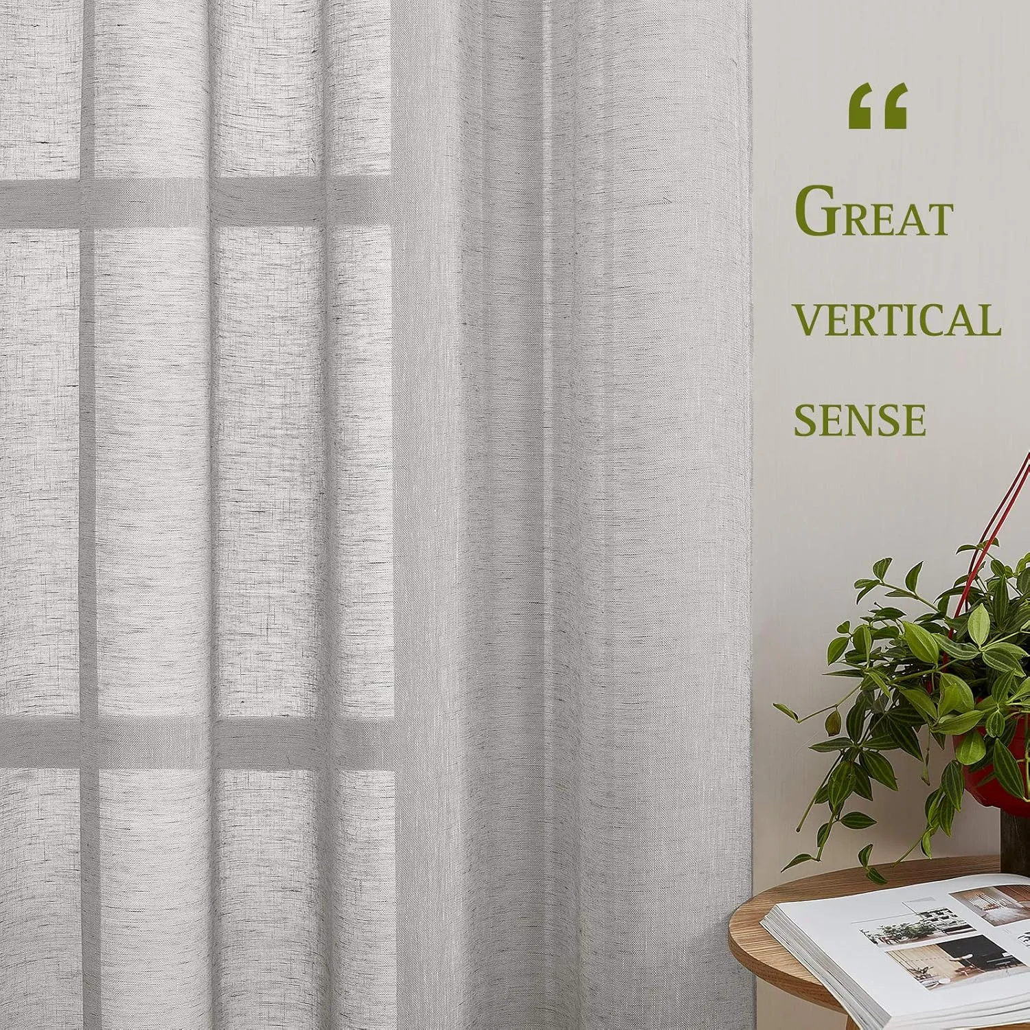 NICETOWN Linen Sheer Curtains Flax Texture, Tab Top Privacy with Enough Light Through Semi Sheer Drapes Window Treatments for Sliding Glass Door/Bedroom, Grey, 52W x 96L, 2 Pieces