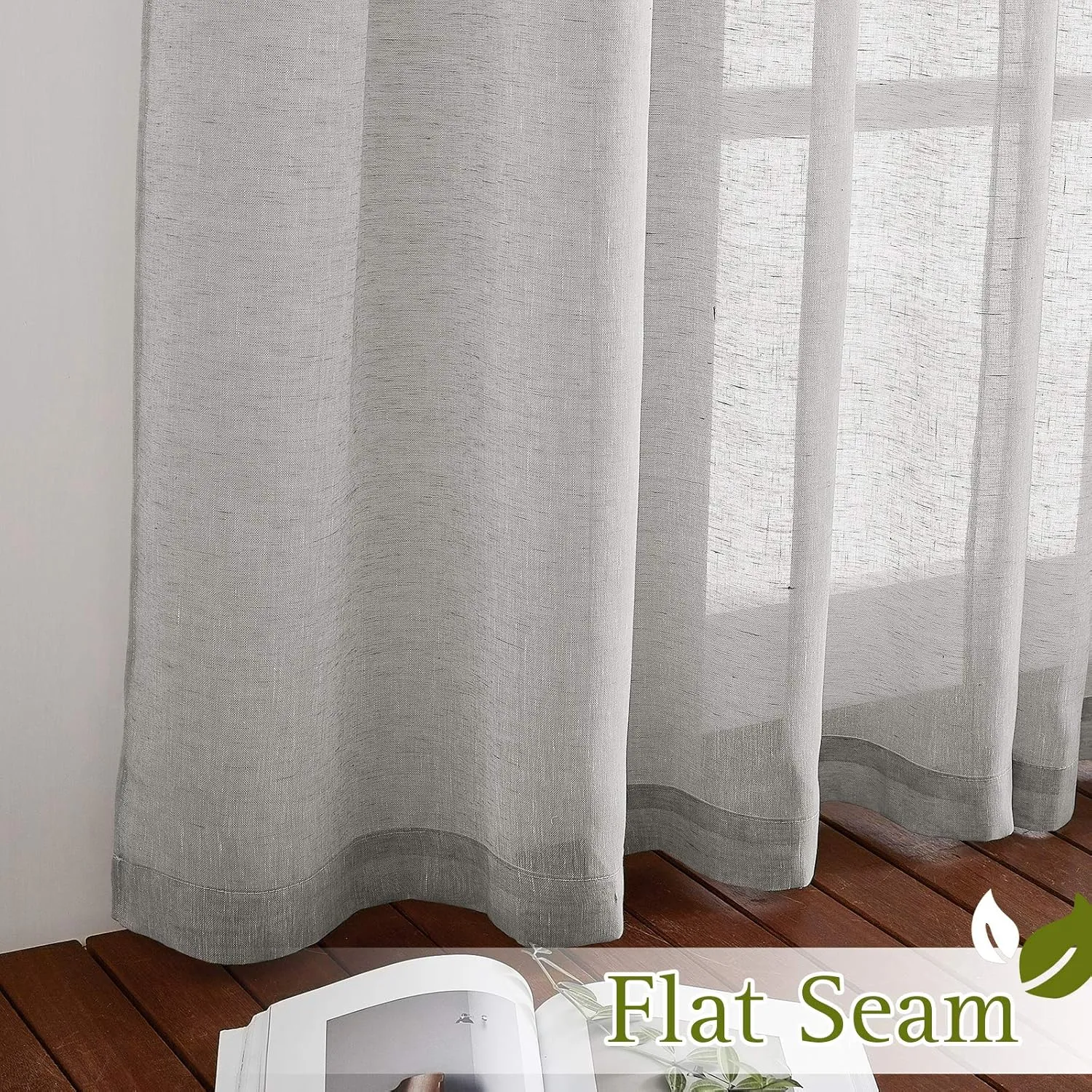 NICETOWN Linen Sheer Curtains Flax Texture, Tab Top Privacy with Enough Light Through Semi Sheer Drapes Window Treatments for Sliding Glass Door/Bedroom, Grey, 52W x 96L, 2 Pieces