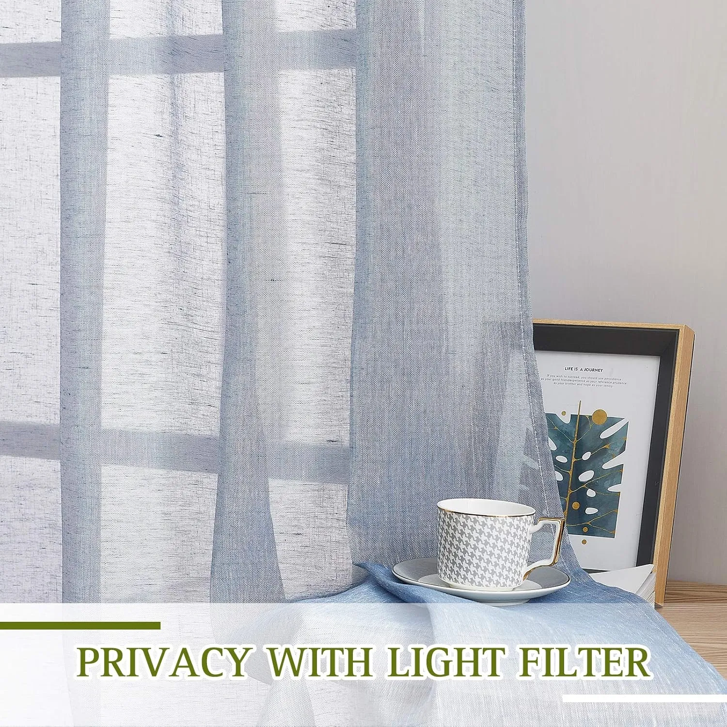 NICETOWN Linen Textured Semi Sheer Curtains 84 inches Length, Eyelet Top Bedroom Window Privacy Translucent Light Filtering Flax Sheer Drapes for Guest Room, 52 inches Wide, 2 Panels, Sea Mist