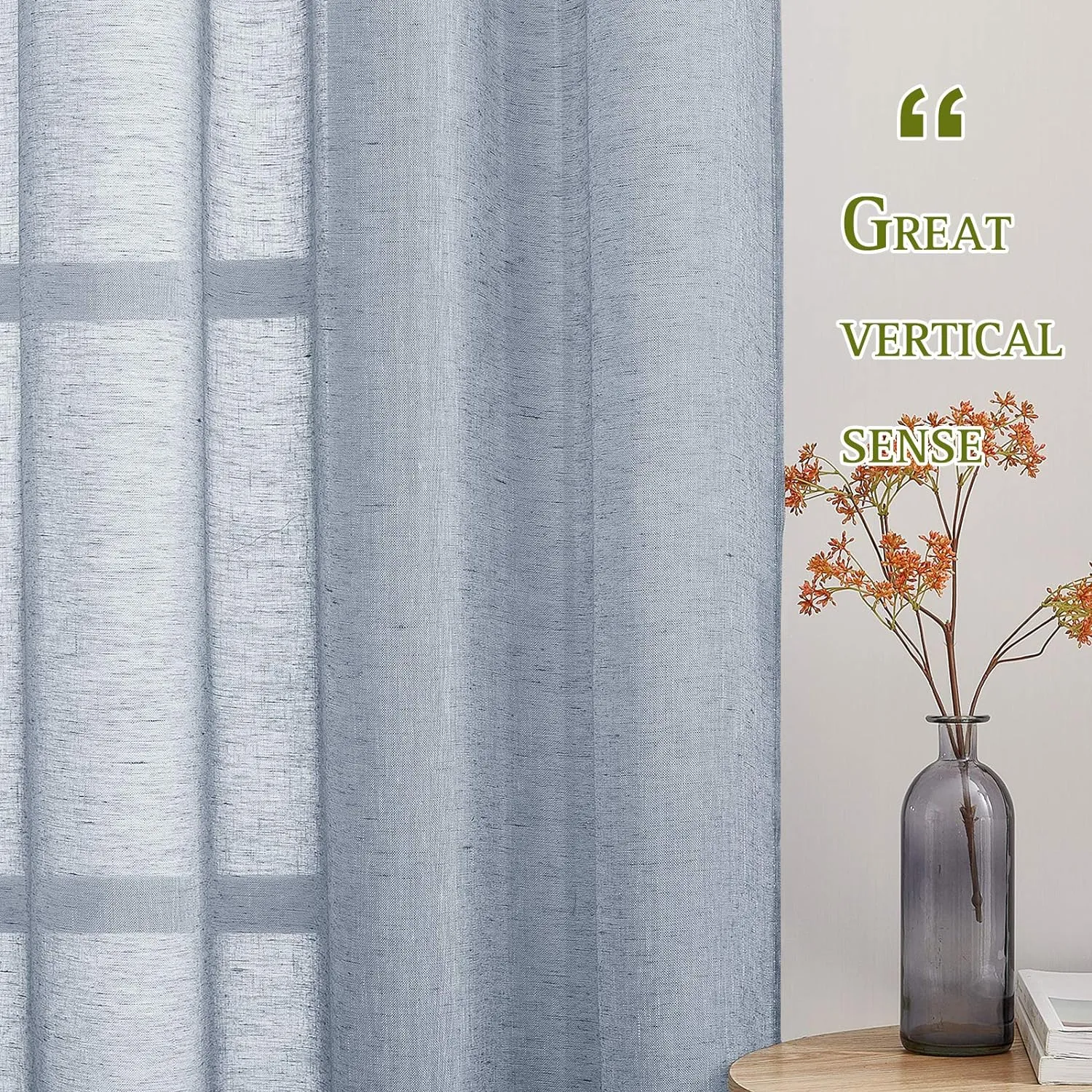 NICETOWN Linen Textured Semi Sheer Curtains 84 inches Length, Eyelet Top Bedroom Window Privacy Translucent Light Filtering Flax Sheer Drapes for Guest Room, 52 inches Wide, 2 Panels, Sea Mist