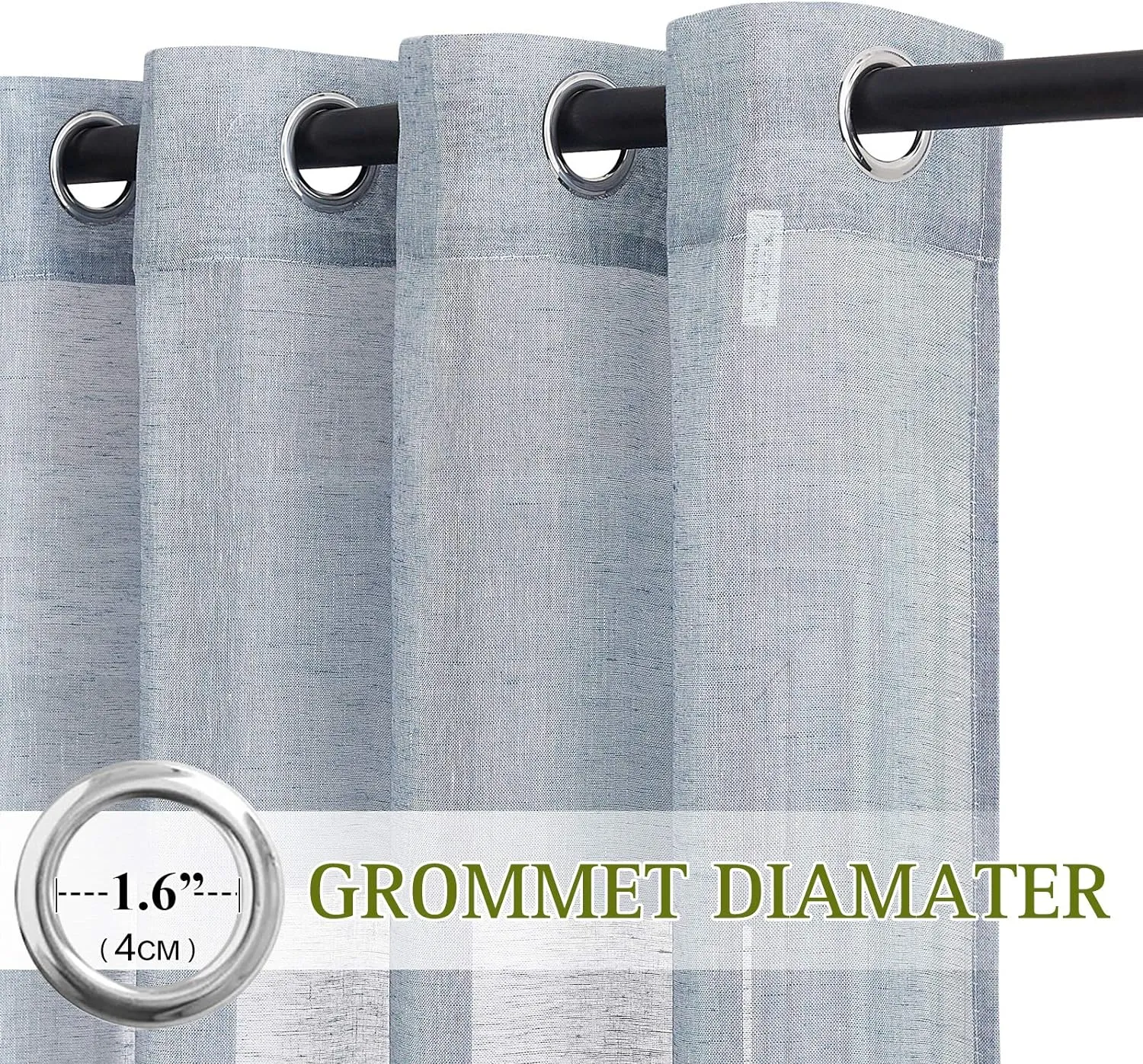 NICETOWN Linen Textured Semi Sheer Curtains 84 inches Length, Eyelet Top Bedroom Window Privacy Translucent Light Filtering Flax Sheer Drapes for Guest Room, 52 inches Wide, 2 Panels, Sea Mist