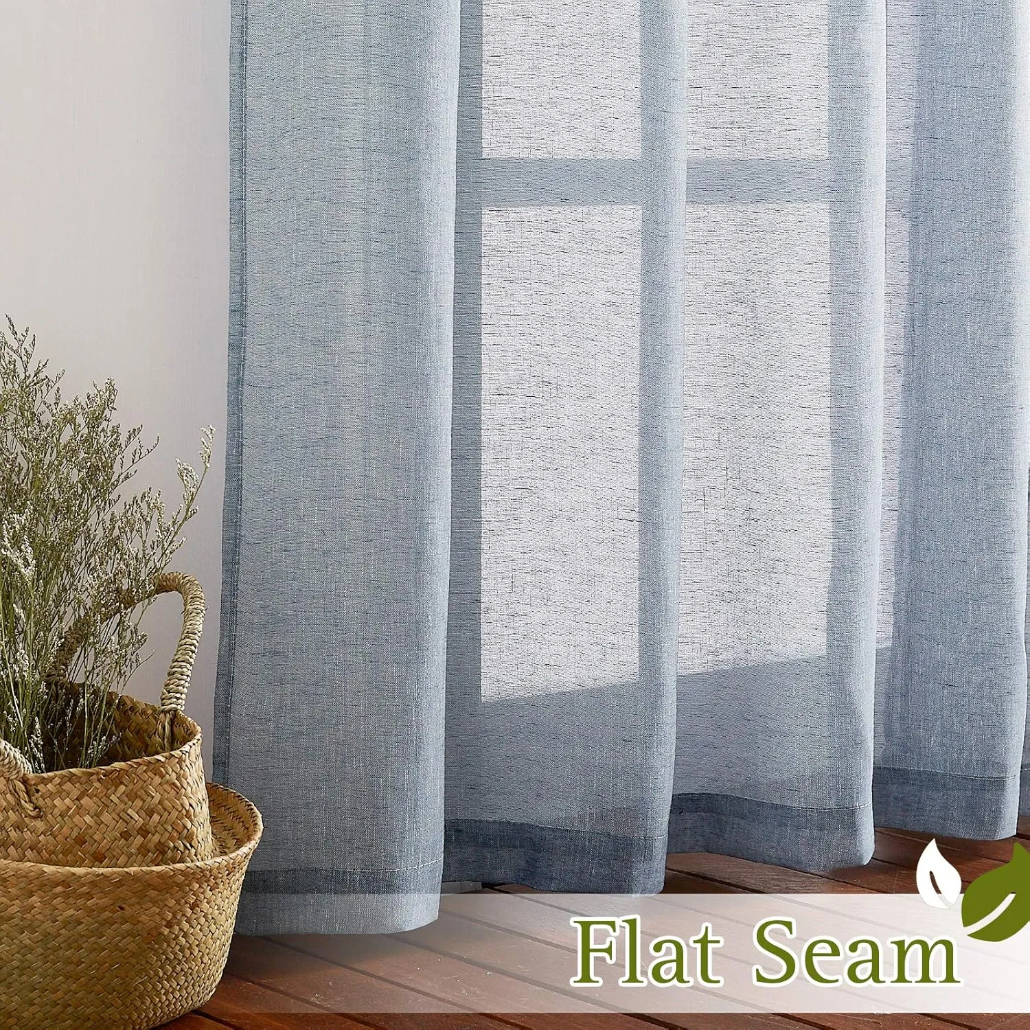 NICETOWN Linen Textured Semi Sheer Curtains 84 inches Length, Eyelet Top Bedroom Window Privacy Translucent Light Filtering Flax Sheer Drapes for Guest Room, 52 inches Wide, 2 Panels, Sea Mist
