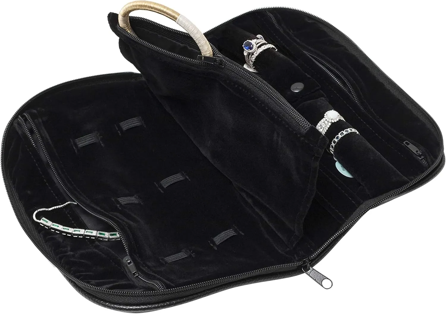 Noble Travel Jewelry Pouch - Compact Jewelry Travel Organizer with Zipper Closure and Pocket - Travel Jewelry Organizer (Medium) Black