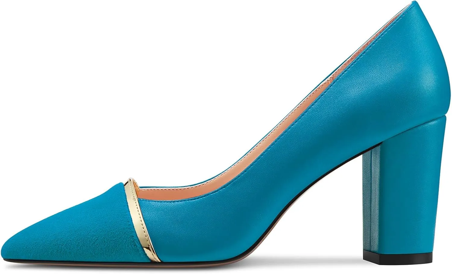 NobleOnly Womens Mid Block Heel Pointed Toe Slip-on Patchwork Pumps Prom Casual Party Dress Shoes 3.2 Inches Heels