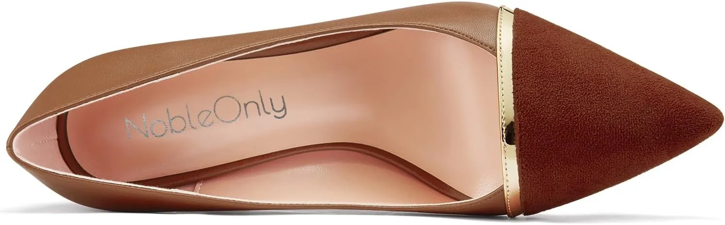 NobleOnly Womens Mid Block Heel Pointed Toe Slip-on Patchwork Pumps Prom Casual Party Dress Shoes 3.2 Inches Heels