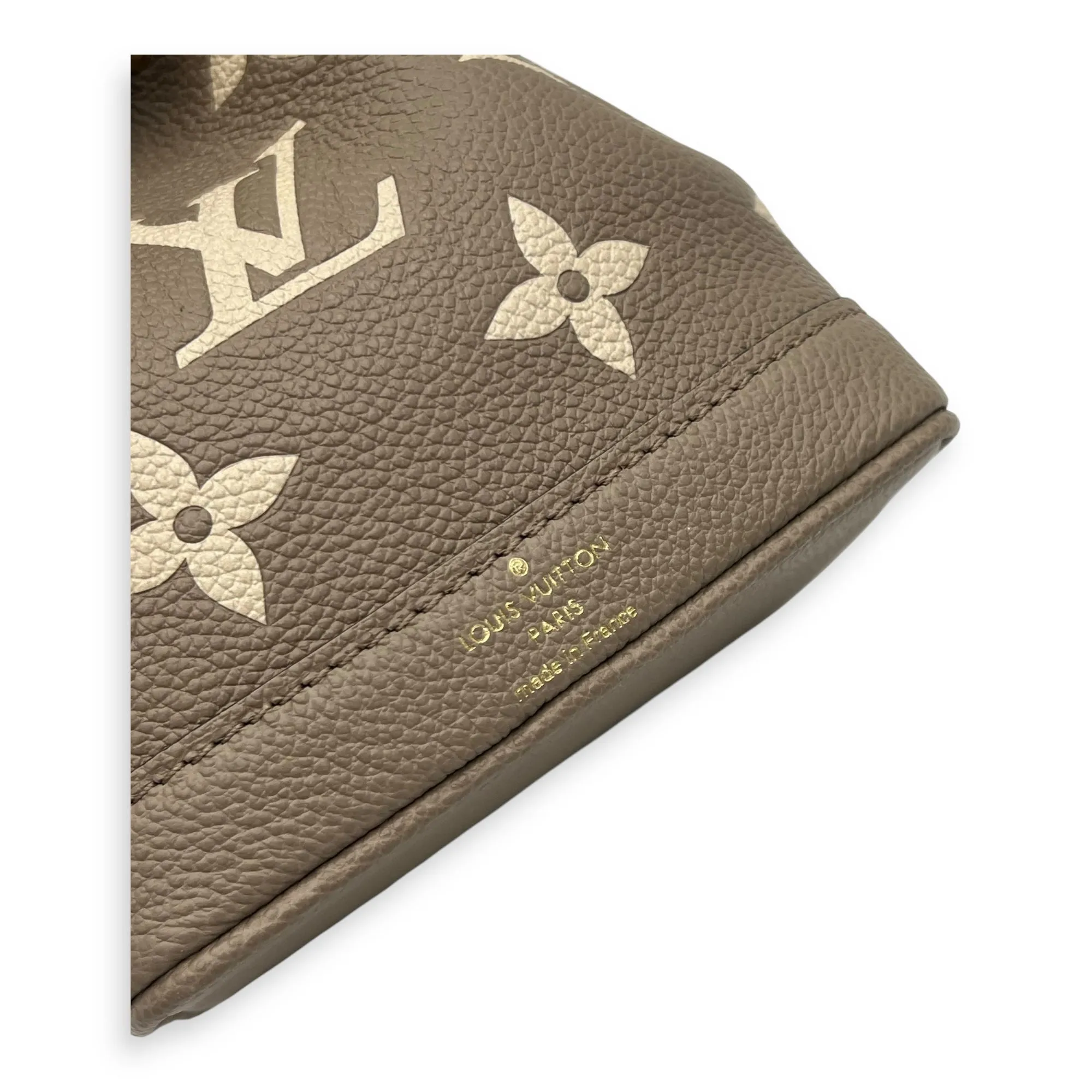 Noe Bucket Bag Nano Beige in Empreinte Leather, Gold hardware