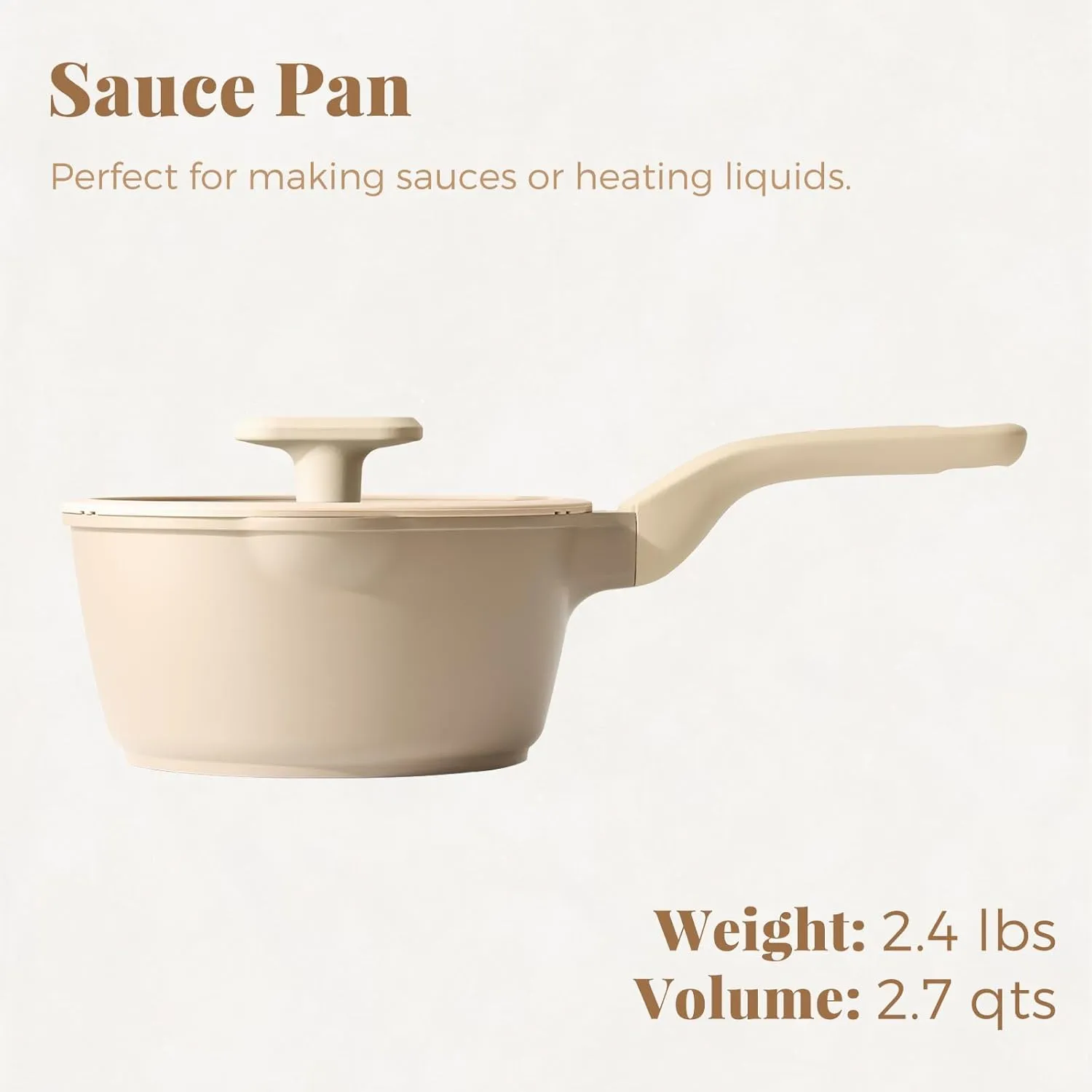 Nonstick Saucepan with Lid, 2.7 Quart Sauce Pan, Non Toxic Sauce Pot with Pour Spouts for Multipurpose Use, PFOA Free, Induction Compatible, Apricot
