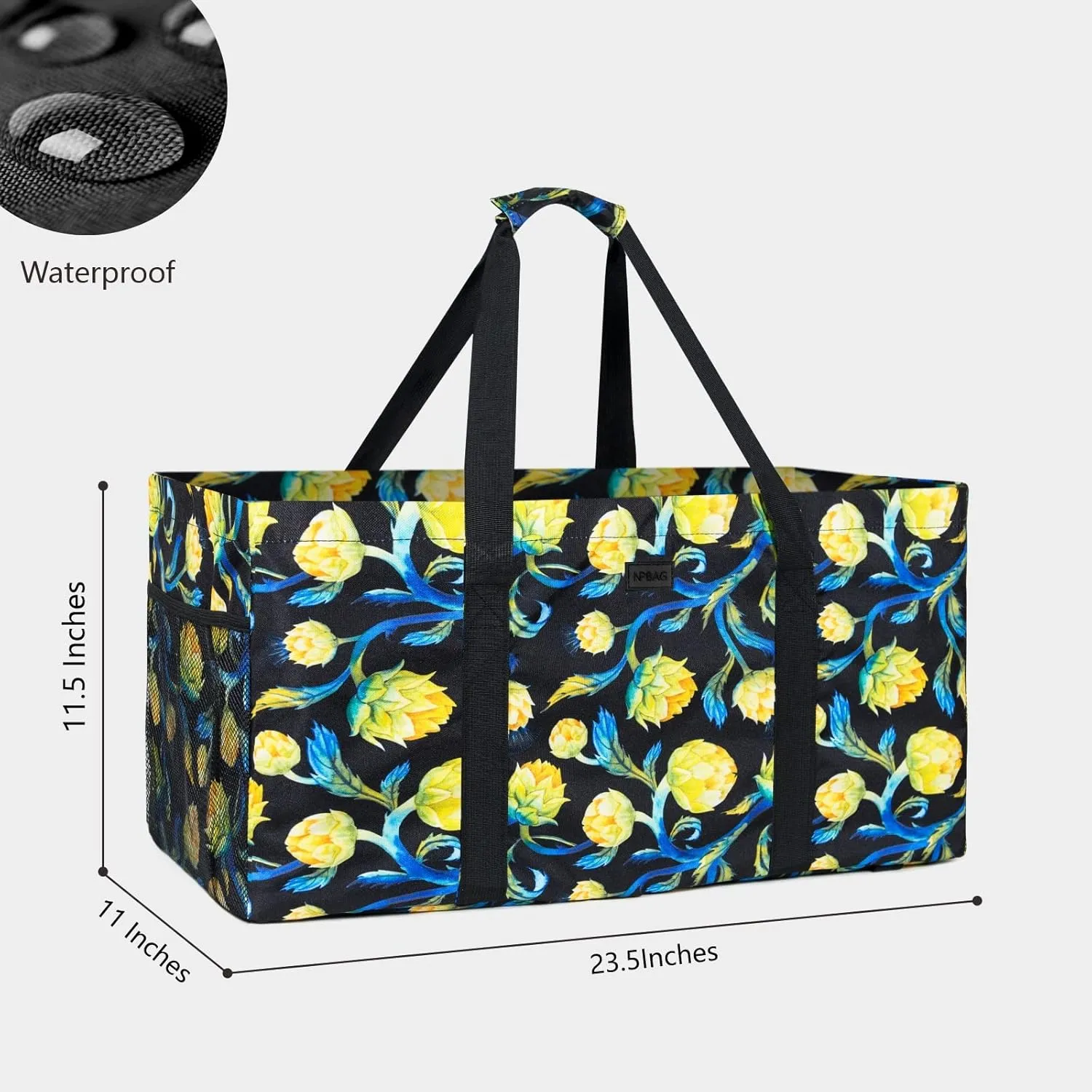 NPBAG Extra Large Utility Tote with Wireframe, Oversized Collapsible Reusable Grocery Shopping Bag, Standable Waterproof Pool Beach Bag, Basket for Storage
