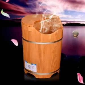 Oak Wooden SPA Foot Bath Soaking Tub, Solid Oak Wood Foot Basin with Insulation Cover Plate, Pedicure Foot & Calf Spa Deep Soaking Bucket, with Sealed Drain Opening