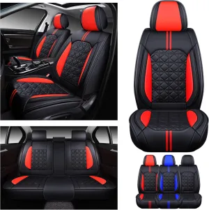 OASIS AUTO Car Seat Covers Premium Waterproof Faux Leather Cushion Universal Accessories Fit SUV Truck Sedan Automotive Vehicle Auto Interior Protector Full Set (Black&Red)