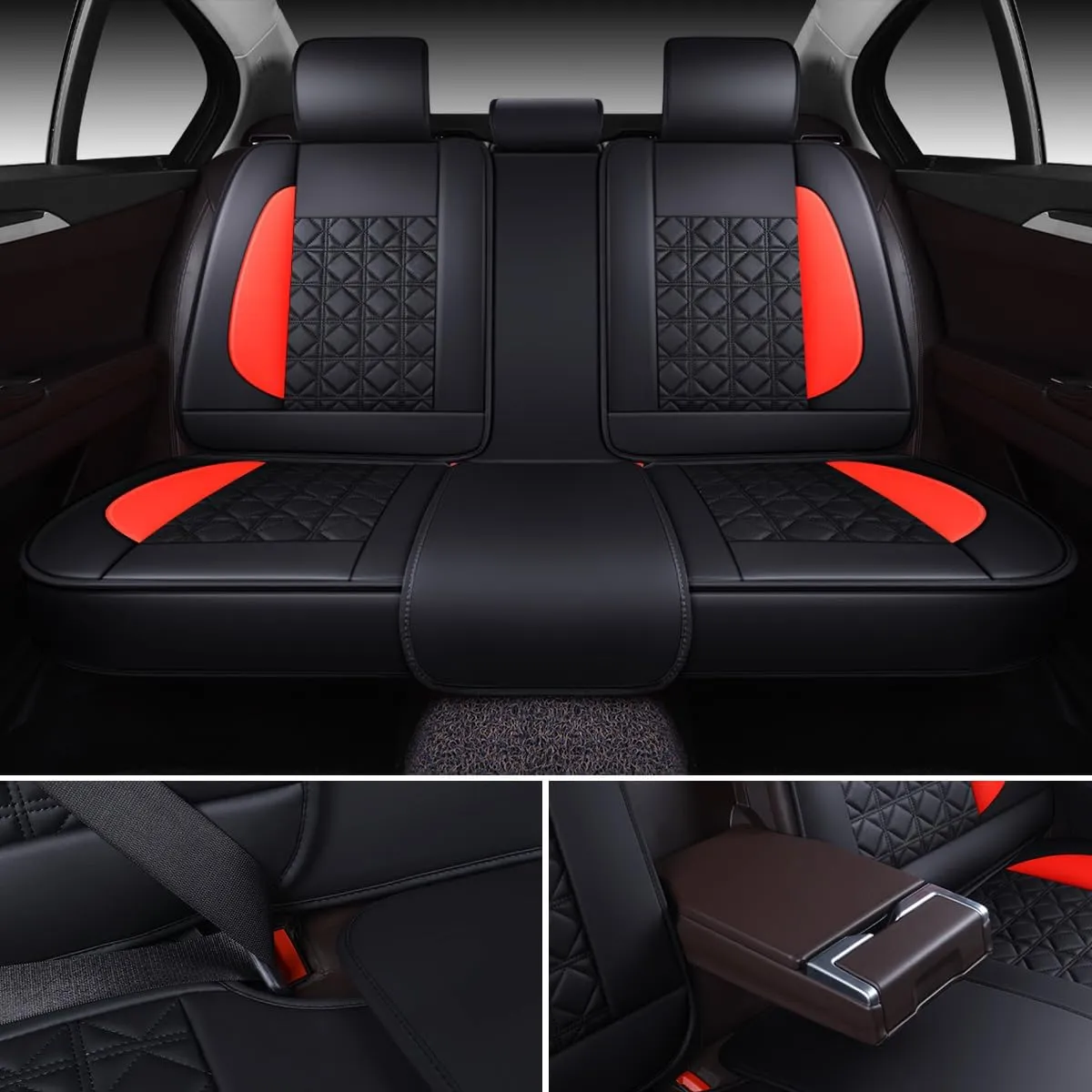 OASIS AUTO Car Seat Covers Premium Waterproof Faux Leather Cushion Universal Accessories Fit SUV Truck Sedan Automotive Vehicle Auto Interior Protector Full Set (Black&Red)