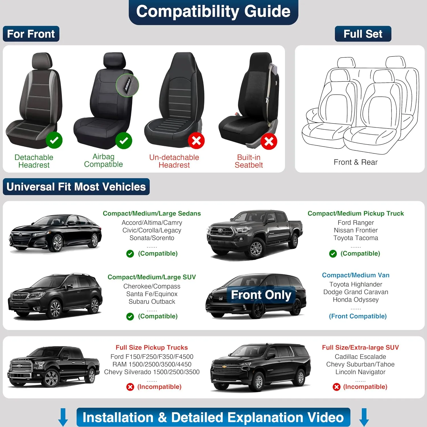 OASIS AUTO Car Seat Covers Premium Waterproof Faux Leather Cushion Universal Accessories Fit SUV Truck Sedan Automotive Vehicle Auto Interior Protector Full Set (Black&Red)