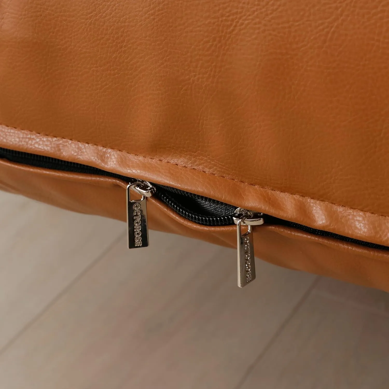 OctoRose 3 Side Zipper Twin Size Waterproof Pet Friendly Faux Leather Caramel Futon Cover Sofa Daybed Mattress Slipcover (Fauxleather-Caramel, Twin Size)