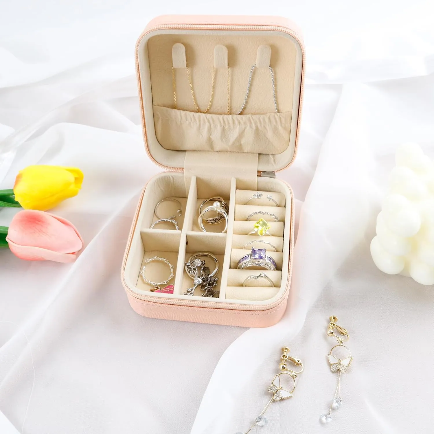 ODB Personalized Portable Travel Jewelry Box, Travel Essentials for Women, Mini Travel Jewelry Organizer, Customized Small Travel Jewelry Case With Initials, Gift for Girls, Teen, Woman (Birthday)