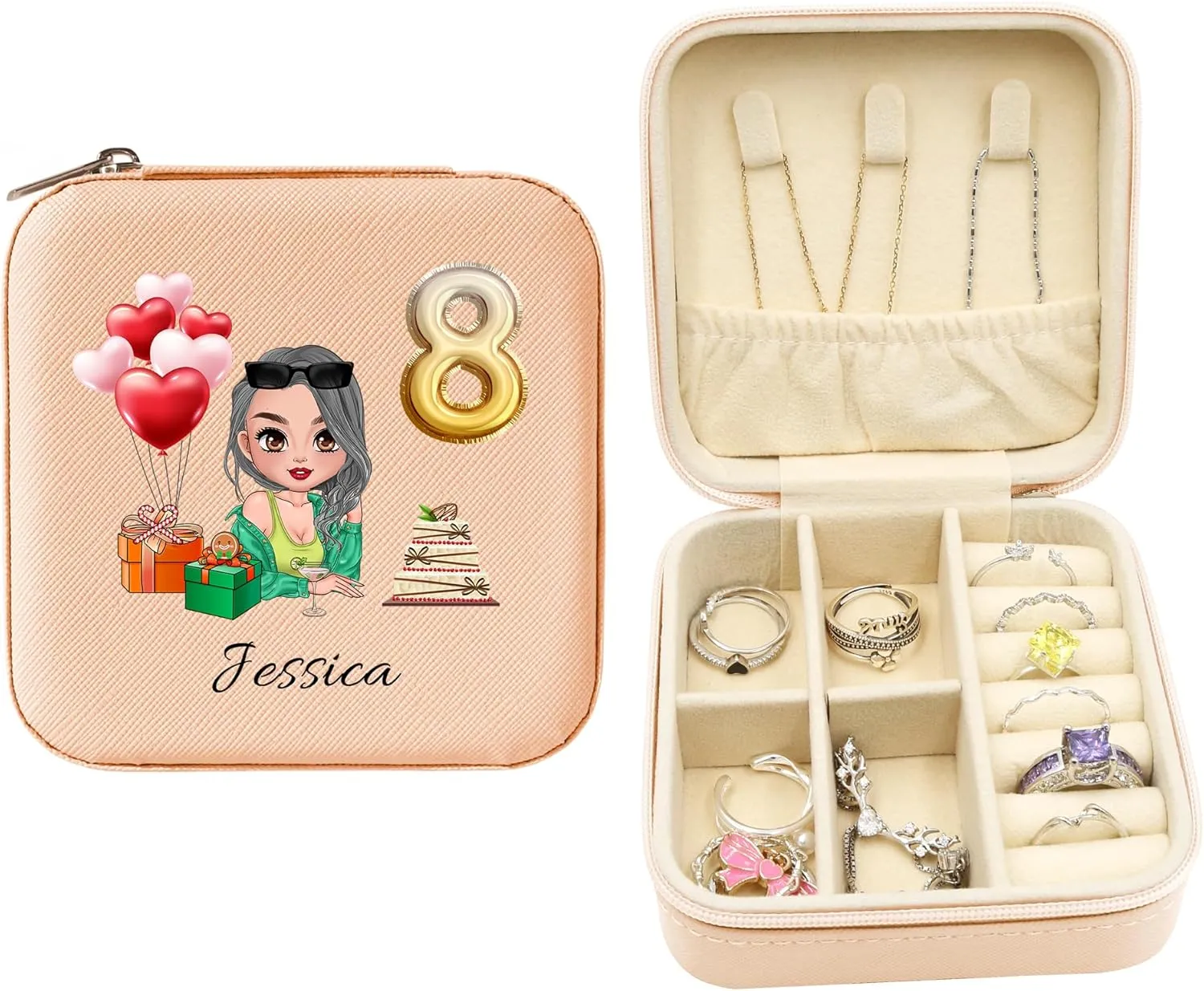 ODB Personalized Portable Travel Jewelry Box, Travel Essentials for Women, Mini Travel Jewelry Organizer, Customized Small Travel Jewelry Case With Initials, Gift for Girls, Teen, Woman (Birthday)