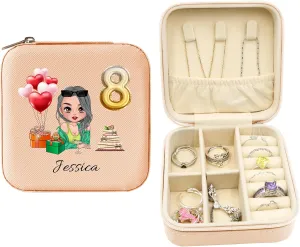 ODB Personalized Portable Travel Jewelry Box, Travel Essentials for Women, Mini Travel Jewelry Organizer, Customized Small Travel Jewelry Case With Initials, Gift for Girls, Teen, Woman (Birthday)