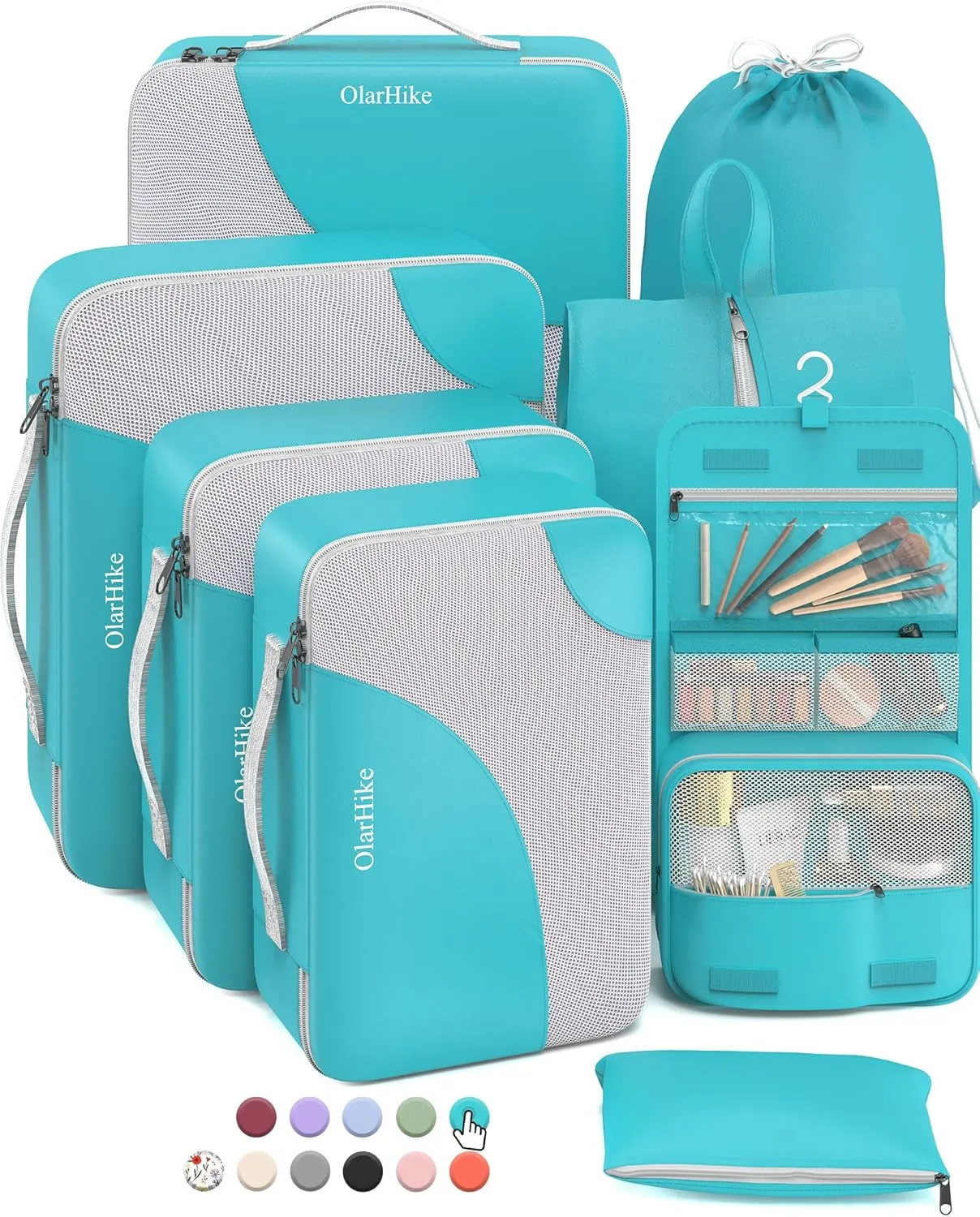 OlarHike 8 Set Packing Cubes for Travel, Luggage Organizer Bags for trip Accessories Essentials,Cubes for Carry on Suitcases (Turquoise)