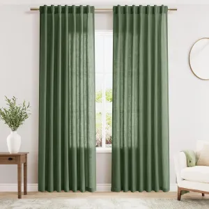 Olive Green Linen Curtains 84 Inches Long for Bedroom Back Tab Light Filtering Privacy Semi Sheer Curtains Modern Farmhouse Decor Olive Green Cotton Textured Curtain for Living Room 2 Panels 52x84