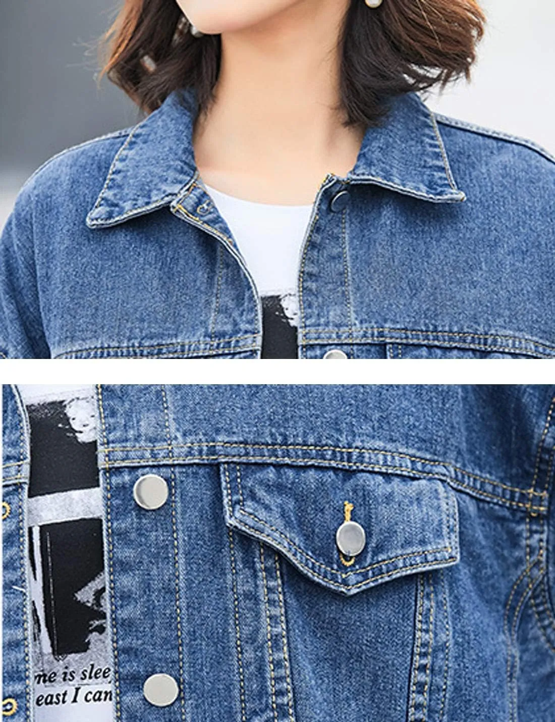 Omoone Women's Oversized Mid Long Denim Jacket Jean Biker Coat