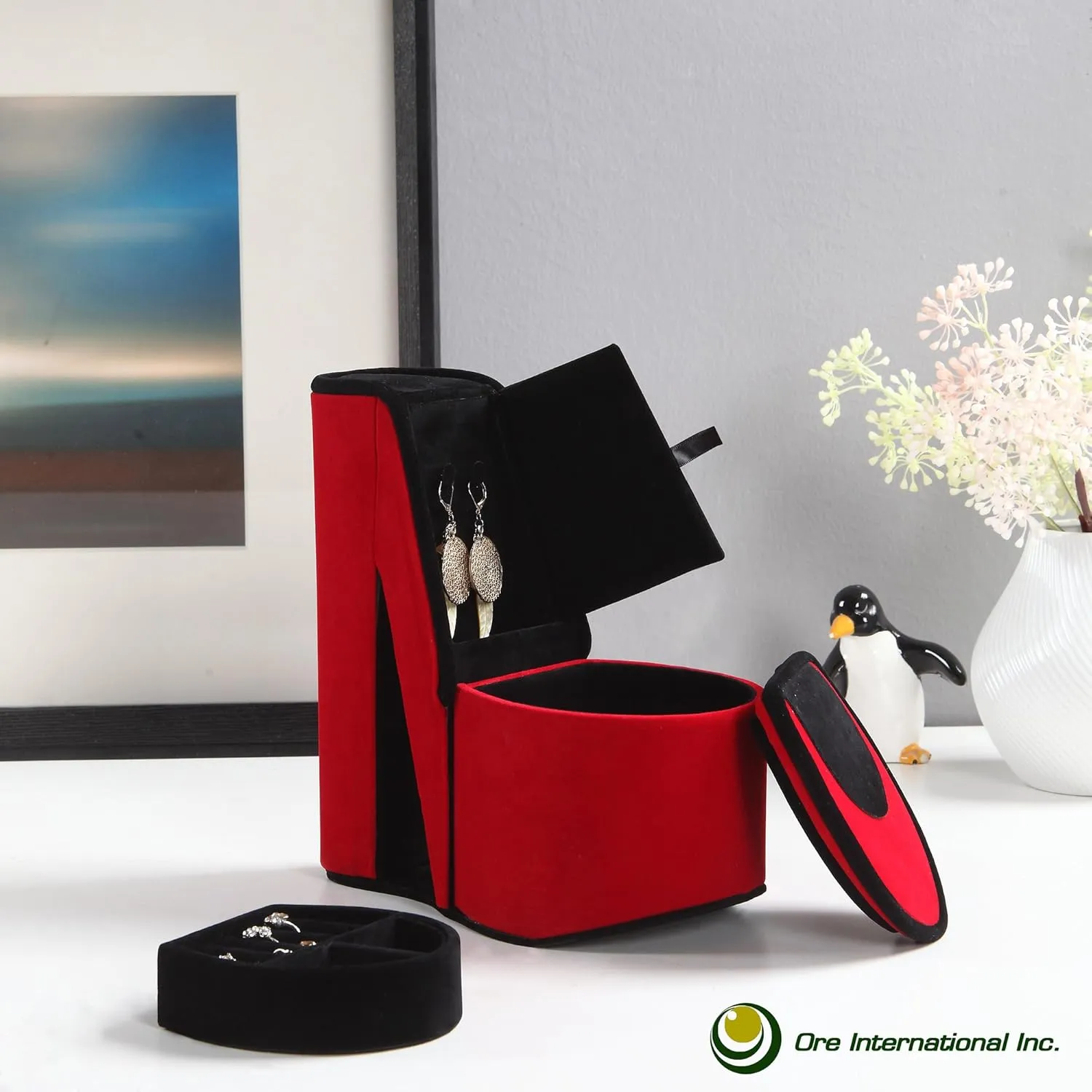 Ore International HBB1832 High Heel Shoe Hidden Jewelry Box, Red Velvet, 9"